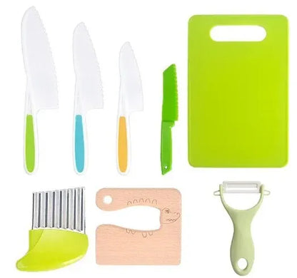 Kids Safety Cooking Cutter Set - Plastic Knives & Peeler Tools
