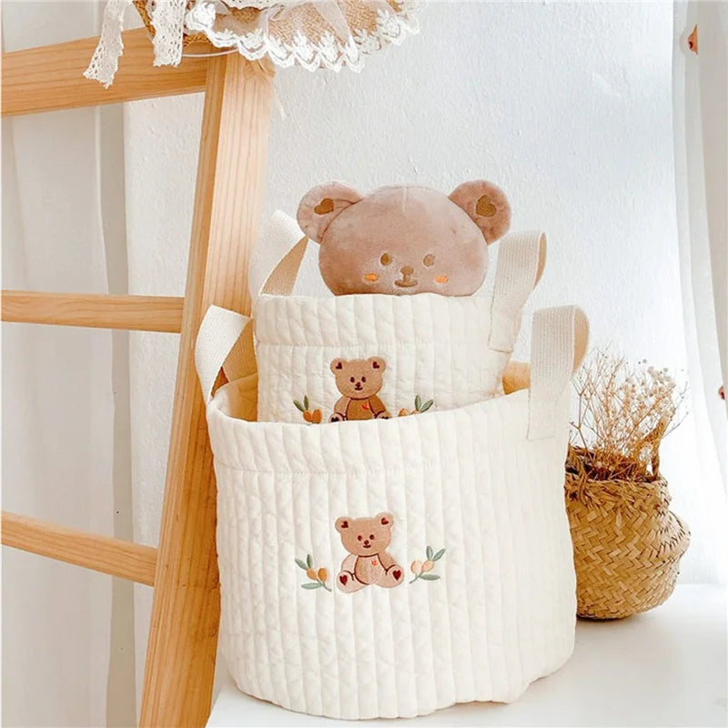 Embroidered Cotton Crib Diaper & Toy Organizer Bag