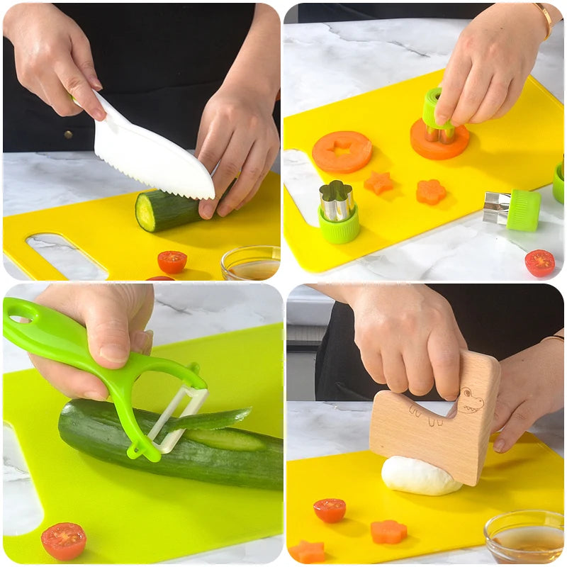 Kids Safety Cooking Cutter Set - Plastic Knives & Peeler Tools