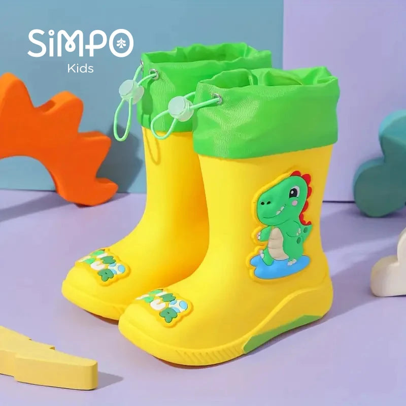 Kids Waterproof Rain Boots – Non-Slip Rubber with Drawstring Closure