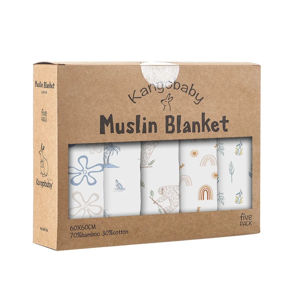 5-Pack Bamboo Cotton Muslin Bib & Burp Cloth Set