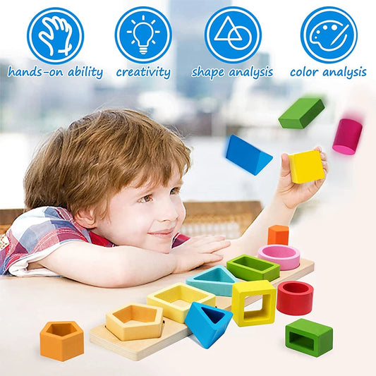 Montessori Wooden Shape Sorter & Stacking Toy