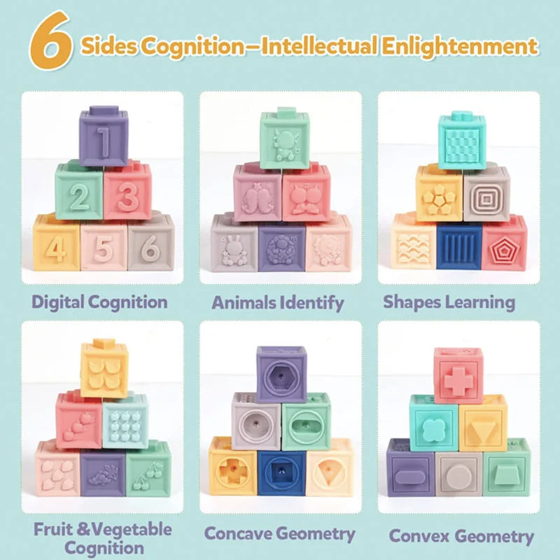 Montessori Soft Baby Blocks & Bath Squeeze Toy