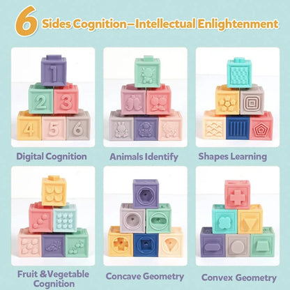 Montessori Soft Baby Blocks & Bath Squeeze Toy