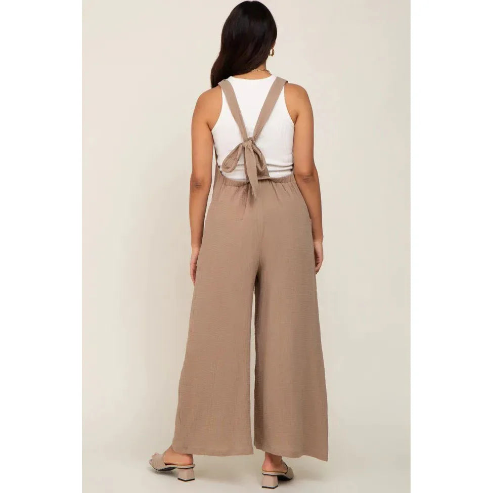 Beige Wide-Leg Maternity Overall Cargo Pants
