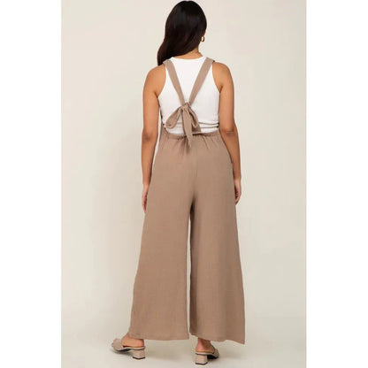 Beige Wide-Leg Maternity Overall Cargo Pants