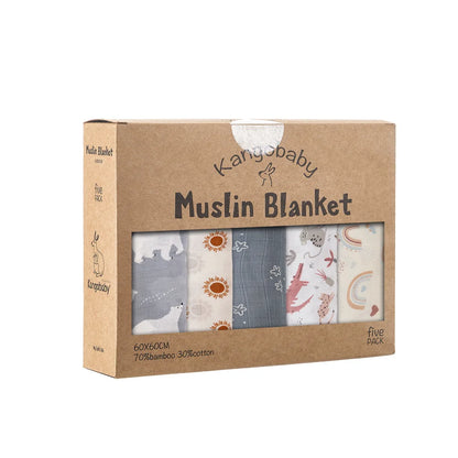 5-Pack Bamboo Cotton Muslin Bib & Burp Cloth Set