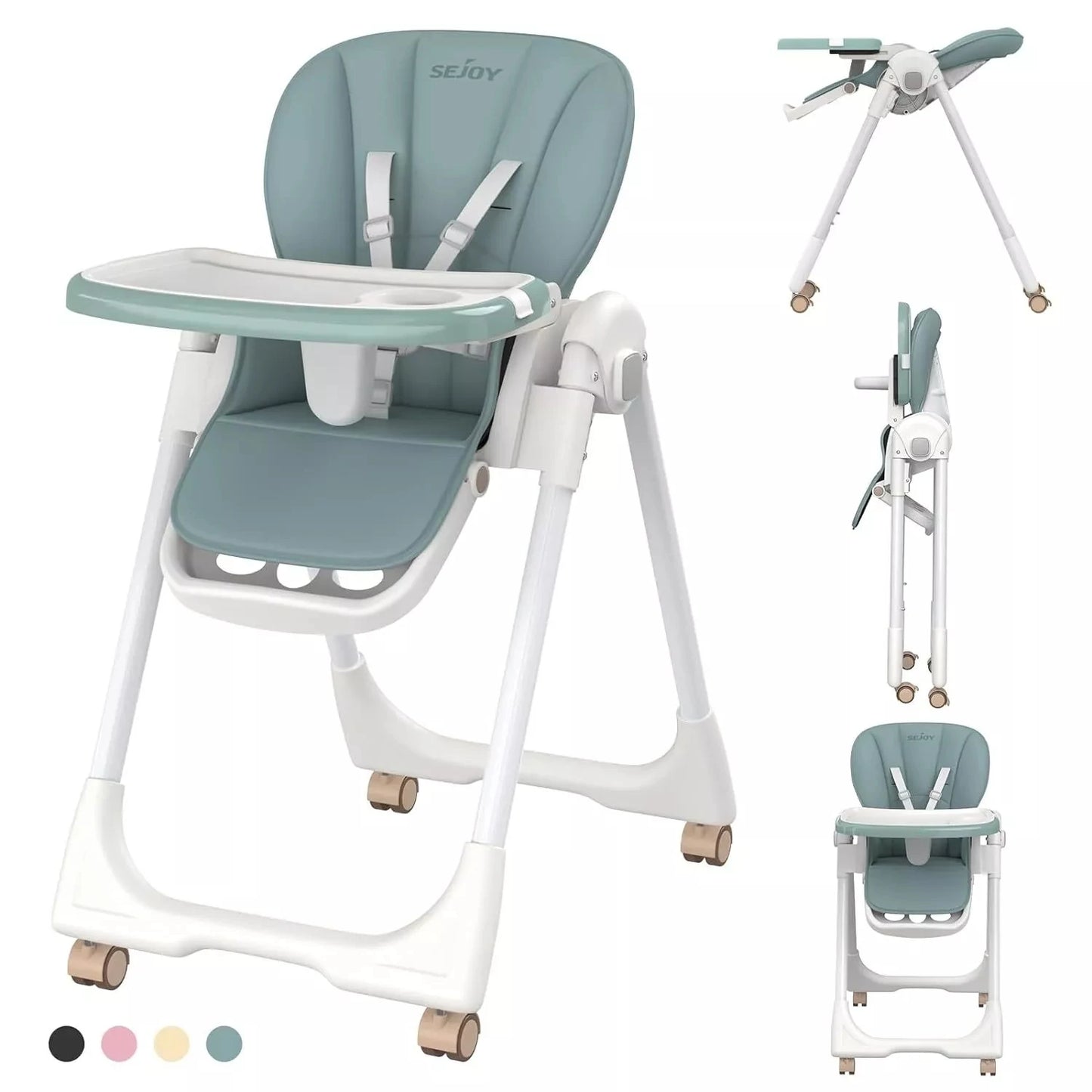 Sejoy Foldable Baby High Chair: Adjustable, Removable Double Tray
