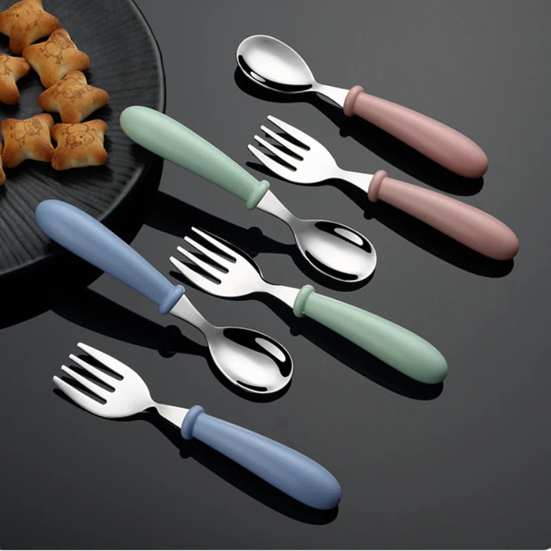 Kids' Fun Stainless Steel Feeding Utensils (Spoon & Fork)