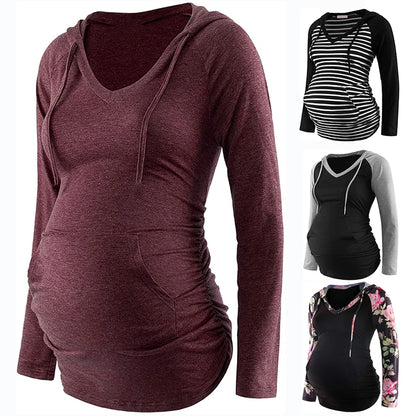 Women's Long Sleeve V-neck Pregnant Nursing Sweatshirt