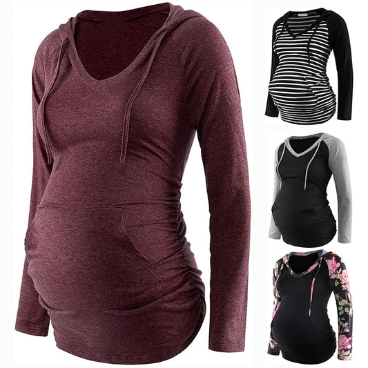 Women's Long Sleeve V-neck Pregnant Nursing Sweatshirt