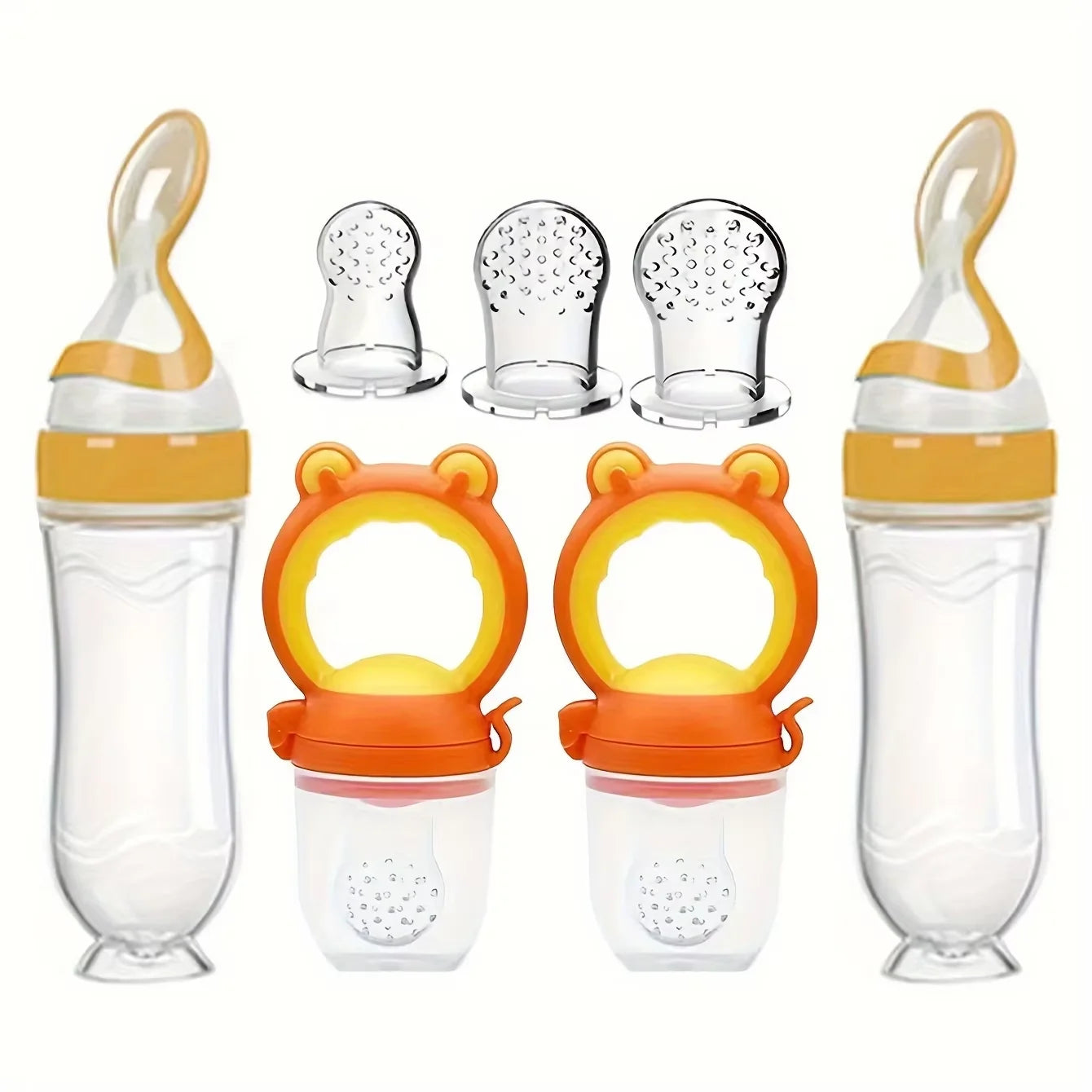 7-Piece Baby Transition Feeding Set: Silicone Spoon Bottles & Fruit Feeders