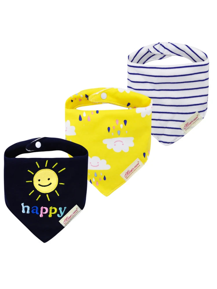 Comfy & Adjustable 3-Pack Cotton Baby Feeding Bibs
