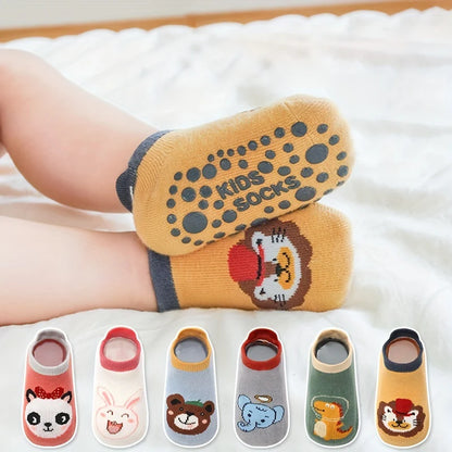 6-Pack Cute Cartoon Anti-Slip Socks for Toddlers & Kids