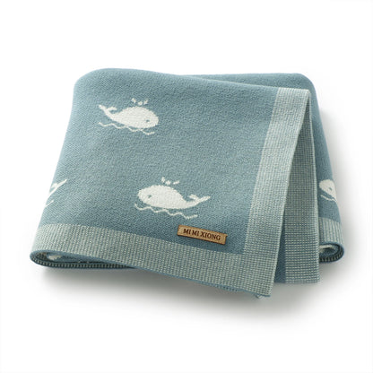 Super Soft Knitted Whale Baby Blanket & Swaddle (90x70cm)