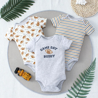Cute Cartoon Dinosaur & Stripe Pattern Bodysuits (3 PCS)
