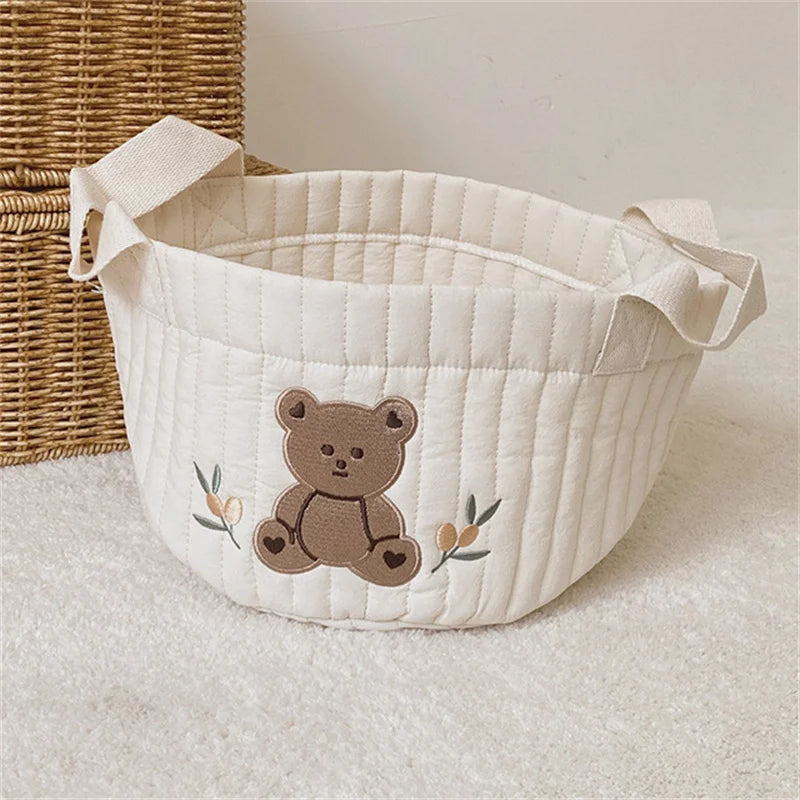 Embroidered Cotton Crib Diaper & Toy Organizer Bag