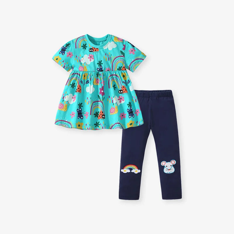 Kids Boutique Rainbow Summer Outfit Set (Tops + Pants)