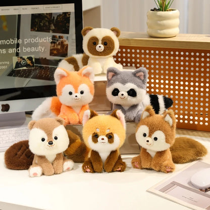 Cute Sitting Animal Plush Dolls: Red Panda, Fox, Sloth & More