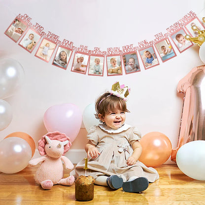 1st Birthday Baby Photo Banner – 12 Month Garland