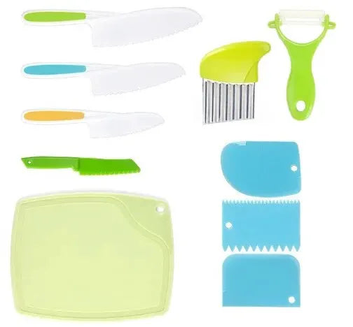 Kids Safety Cooking Cutter Set - Plastic Knives & Peeler Tools