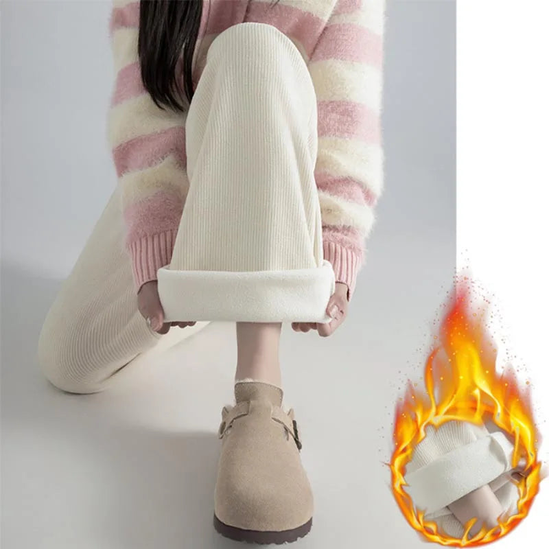 Winter Plus Velvet Corduroy Wide Leg Maternity Pants