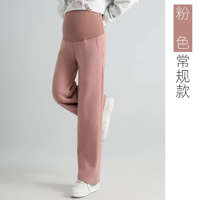 Winter Plus Velvet Corduroy Wide Leg Maternity Pants