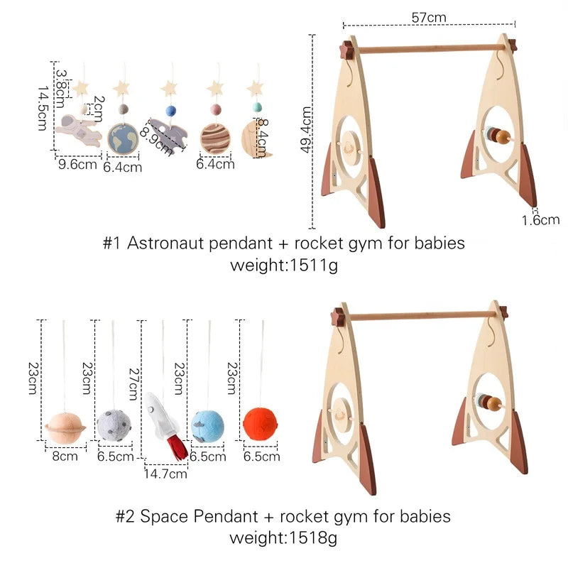 Wooden Rocket Baby Gym Frame with Montessori Celestial Toys