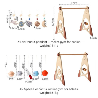 Wooden Rocket Baby Gym Frame with Montessori Celestial Toys