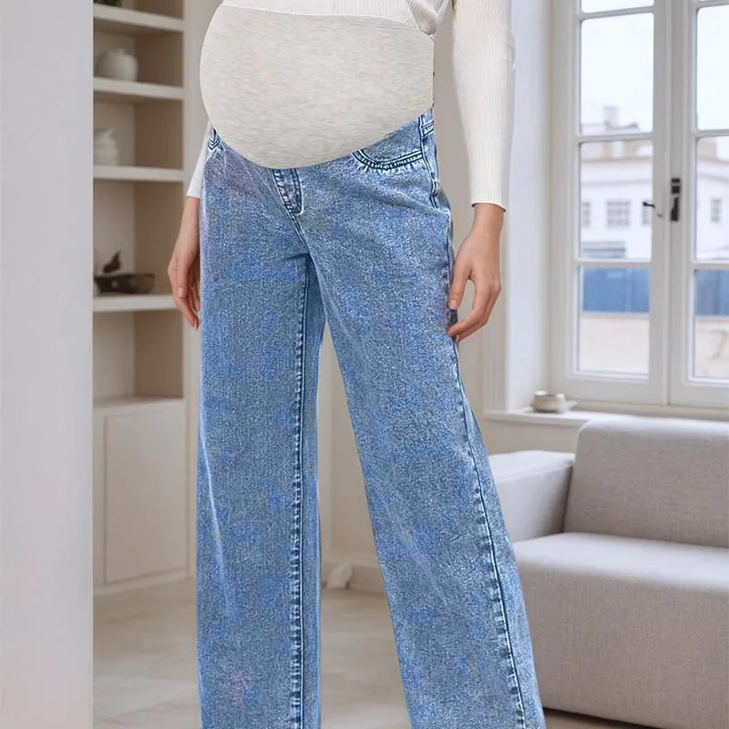 Slimming Belly-Support Maternity Denim Pants