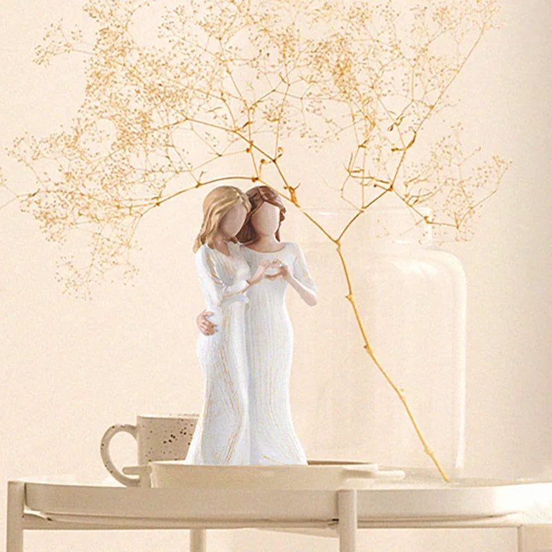Mother-Daughter Sister Embrace Art Figurine
