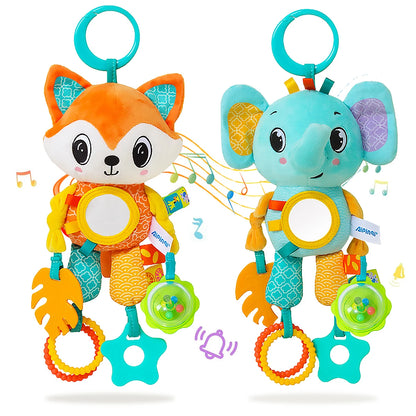 Soft Sensory Stroller Toy: Plush Animal Crinkle & Teether