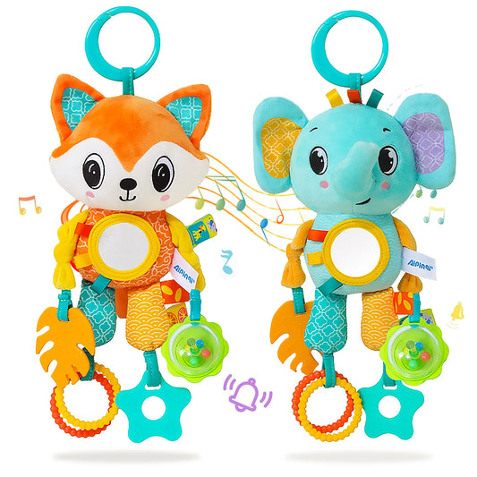 Soft Sensory Stroller Toy: Plush Animal Crinkle & Teether
