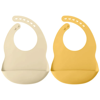 2-Pack Waterproof Silicone Baby Bibs | Easy-Clean Infant Feeding Set