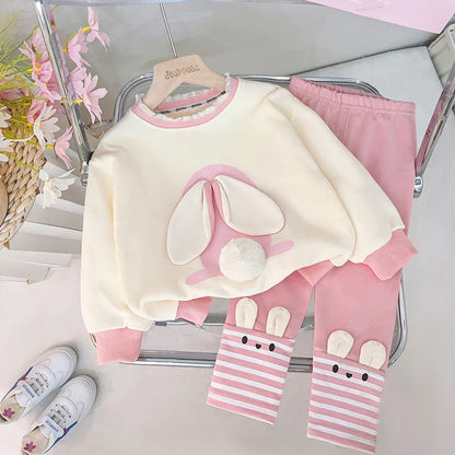Cute Rabbit Cartoon T-Shirt & Pants Set for Toddler Girls