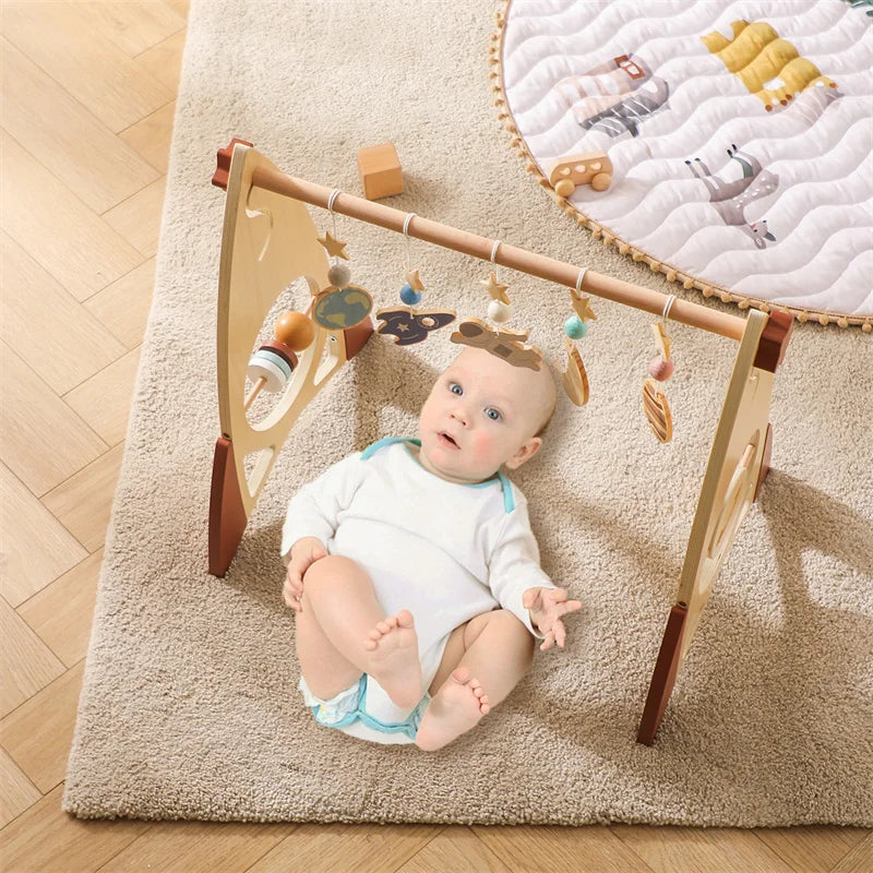 Wooden Rocket Baby Gym Frame with Montessori Celestial Toys