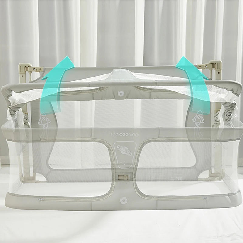 Portable Foldable Baby Crib Safety Rails Anti-Drop Design for Newborns Lightweight Bedside Sleeper with Breathable Mesh Easy Ass