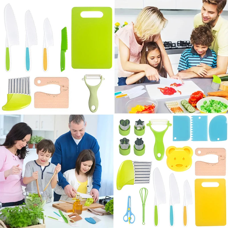 Kids Safety Cooking Cutter Set - Plastic Knives & Peeler Tools