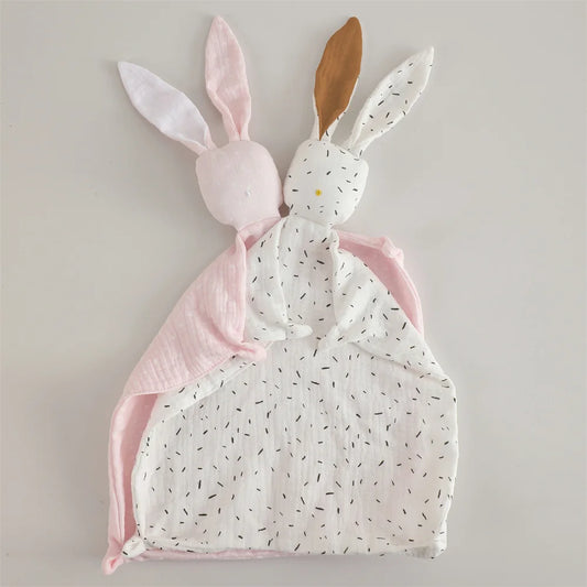 Bunny Security Blanket for Baby Boy Girl Soft Breathable Muslin Cotton Polka Dot Stuffed Toy For Newborns
