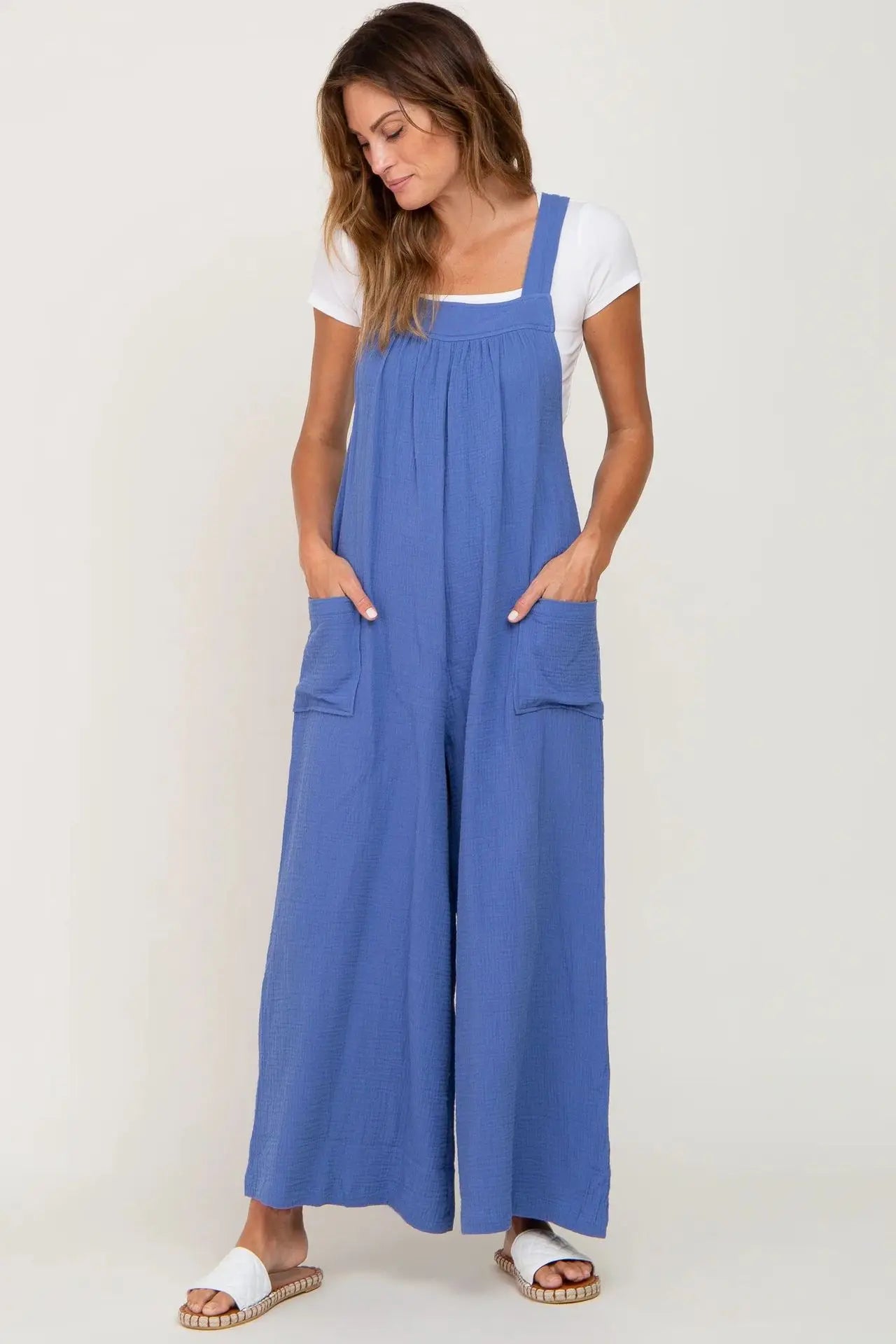 Beige Wide-Leg Maternity Overall Cargo Pants