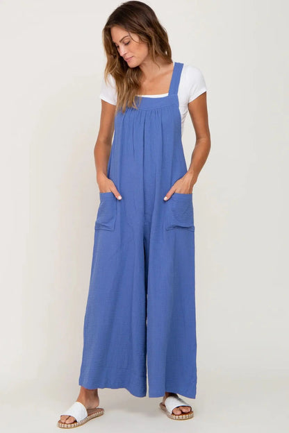 Beige Wide-Leg Maternity Overall Cargo Pants
