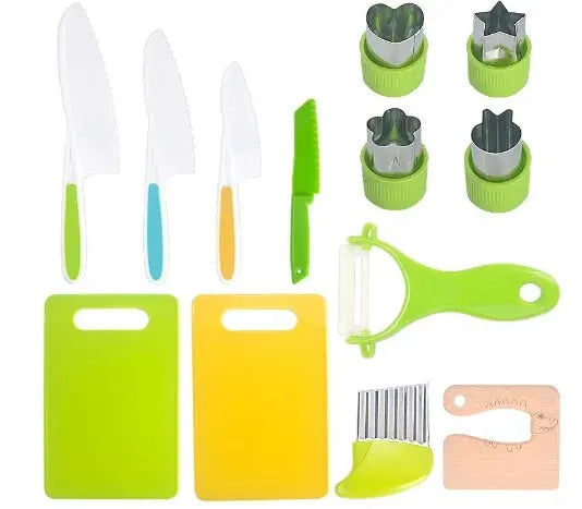 Kids Safety Cooking Cutter Set - Plastic Knives & Peeler Tools
