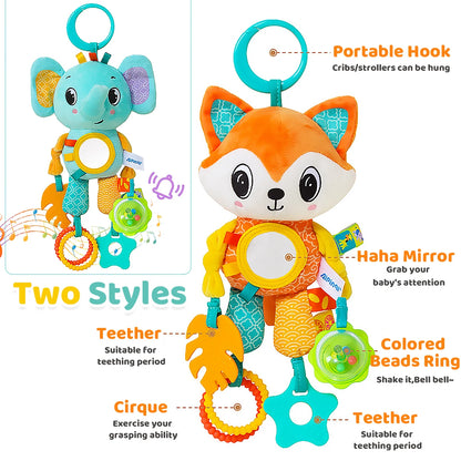 Soft Sensory Stroller Toy: Plush Animal Crinkle & Teether