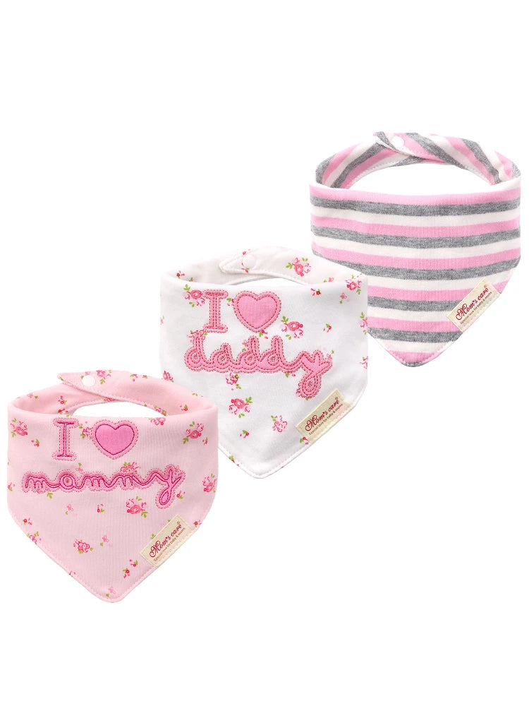 Comfy & Adjustable 3-Pack Cotton Baby Feeding Bibs