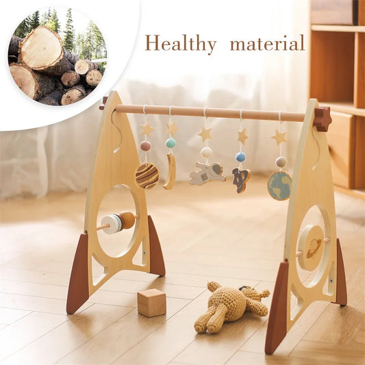 Wooden Rocket Baby Gym Frame with Montessori Celestial Toys