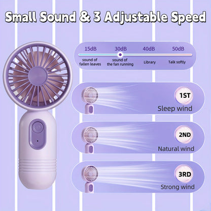 Mini Portable Handheld Fan: 3-Speed USB Rechargeable