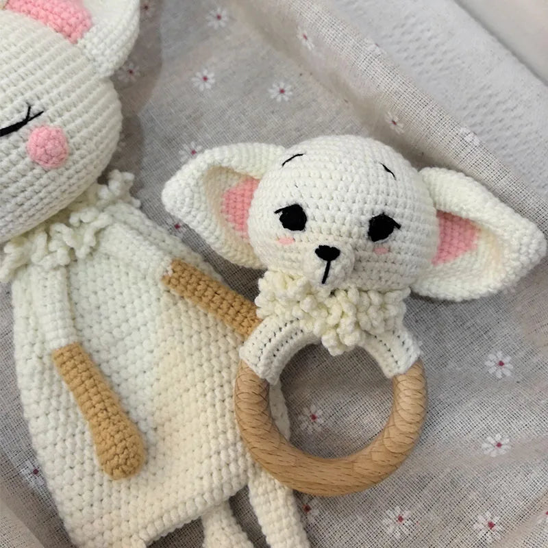 Knitted Lovely Animal Rattle Baby Comforter