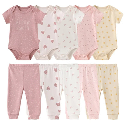Minimalist Fashion 100% Cotton Short Sleeve Baby Pajamas (Set Of 5)