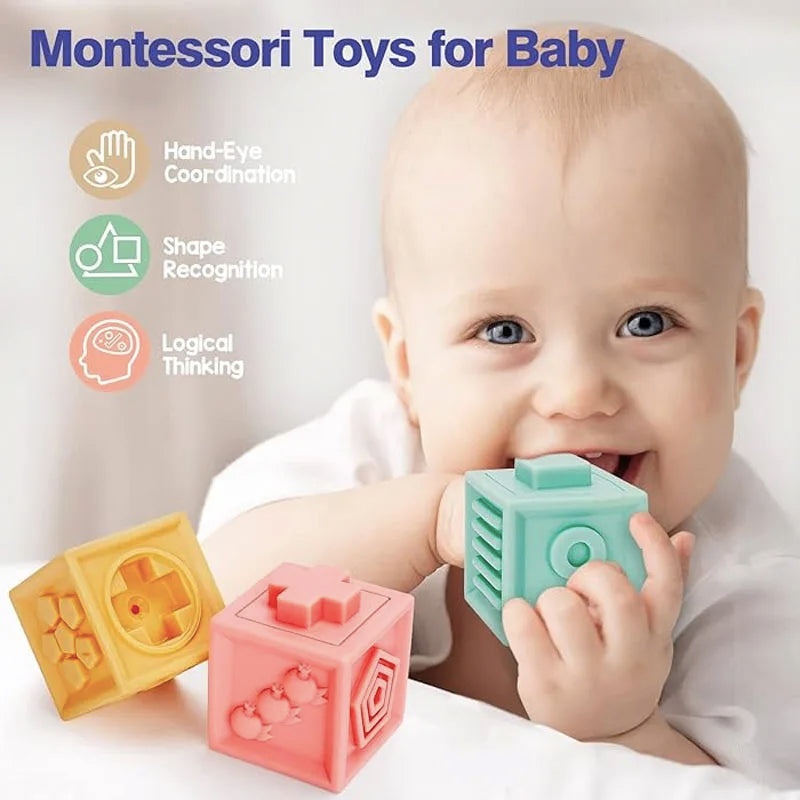 Montessori Soft Baby Blocks & Bath Squeeze Toy
