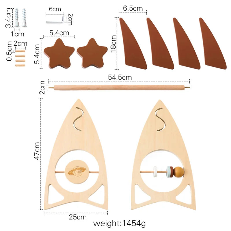 Wooden Rocket Baby Gym Frame with Montessori Celestial Toys